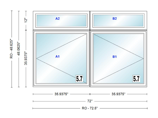ANDERSEN Windows 400 Series Twin Casement With Twin Casement Transom 72" Wide Vinyl Exterior Wood Interior New Construction Low-E4 Dual Pane Argon Fill Glass Full Screens/Grilles/Tempered Optional