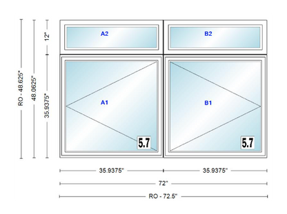 ANDERSEN Windows 400 Series Twin Casement With Twin Casement Transom 72" Wide Vinyl Exterior Wood Interior New Construction Low-E4 Dual Pane Argon Fill Glass Full Screens/Grilles/Tempered Optional