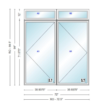 ANDERSEN Windows 400 Series Twin Casement With Twin Casement Transom 72" Wide Vinyl Exterior Wood Interior New Construction Low-E4 Dual Pane Argon Fill Glass Full Screens/Grilles/Tempered Optional