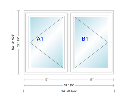ANDERSEN Windows 400 Series Twin Casement 34-1/8" Wide Vinyl Exterior Wood Interior New Construction Low-E4 Dual Pane Argon Fill Glass Full Screens/Grilles/Tempered Optional