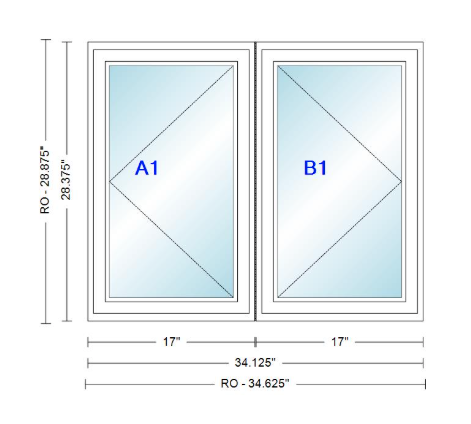 ANDERSEN Windows 400 Series Twin Casement 34-1/8" Wide Vinyl Exterior Wood Interior New Construction Low-E4 Dual Pane Argon Fill Glass Full Screens/Grilles/Tempered Optional