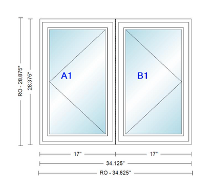 ANDERSEN Windows 400 Series Twin Casement 34-1/8" Wide Vinyl Exterior Wood Interior New Construction Low-E4 Dual Pane Argon Fill Glass Full Screens/Grilles/Tempered Optional