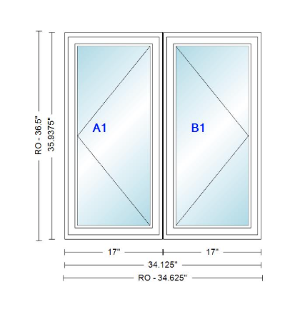 ANDERSEN Windows 400 Series Twin Casement 34-1/8" Wide Vinyl Exterior Wood Interior New Construction Low-E4 Dual Pane Argon Fill Glass Full Screens/Grilles/Tempered Optional