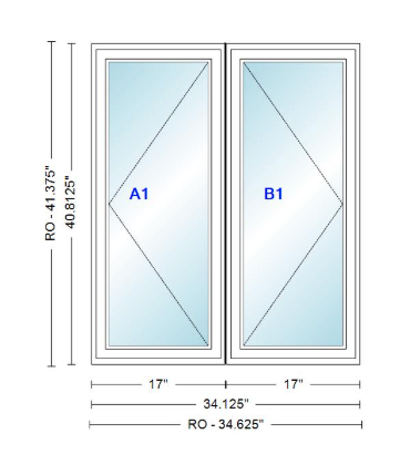 ANDERSEN Windows 400 Series Twin Casement 34-1/8" Wide Vinyl Exterior Wood Interior New Construction Low-E4 Dual Pane Argon Fill Glass Full Screens/Grilles/Tempered Optional