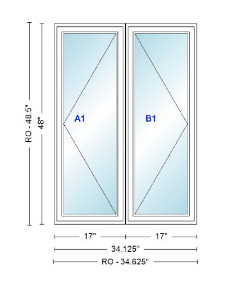 ANDERSEN Windows 400 Series Twin Casement 34-1/8" Wide Vinyl Exterior Wood Interior New Construction Low-E4 Dual Pane Argon Fill Glass Full Screens/Grilles/Tempered Optional