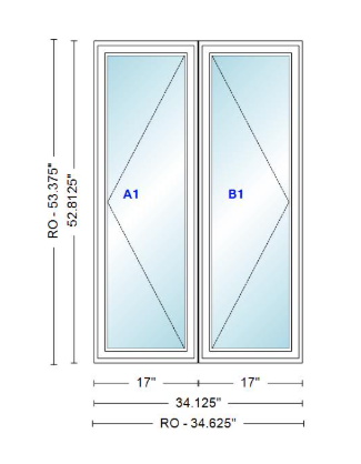 ANDERSEN Windows 400 Series Twin Casement 34-1/8" Wide Vinyl Exterior Wood Interior New Construction Low-E4 Dual Pane Argon Fill Glass Full Screens/Grilles/Tempered Optional