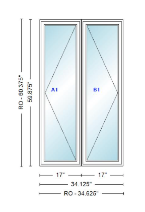 ANDERSEN Windows 400 Series Twin Casement 34-1/8" Wide Vinyl Exterior Wood Interior New Construction Low-E4 Dual Pane Argon Fill Glass Full Screens/Grilles/Tempered Optional