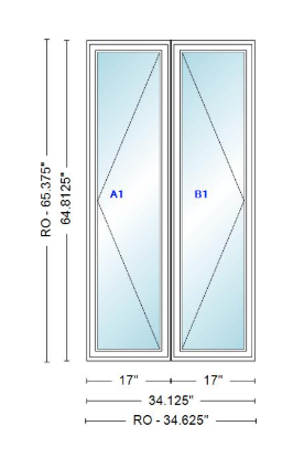 ANDERSEN Windows 400 Series Twin Casement 34-1/8" Wide Vinyl Exterior Wood Interior New Construction Low-E4 Dual Pane Argon Fill Glass Full Screens/Grilles/Tempered Optional