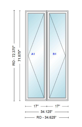 ANDERSEN Windows 400 Series Twin Casement 34-1/8" Wide Vinyl Exterior Wood Interior New Construction Low-E4 Dual Pane Argon Fill Glass Full Screens/Grilles/Tempered Optional