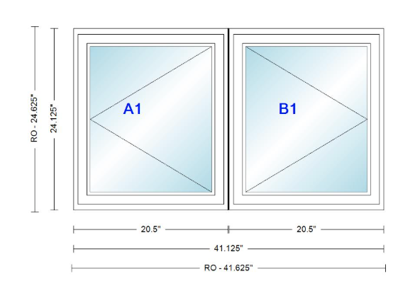 ANDERSEN Windows 400 Series Twin Casement 41-1/8" Wide Vinyl Exterior Wood Interior New Construction Low-E4 Dual Pane Argon Fill Glass Full Screens/Grilles/Tempered Optional