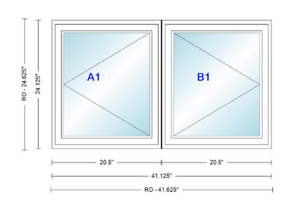 ANDERSEN Windows 400 Series Twin Casement 41-1/8" Wide Vinyl Exterior Wood Interior New Construction Low-E4 Dual Pane Argon Fill Glass Full Screens/Grilles/Tempered Optional