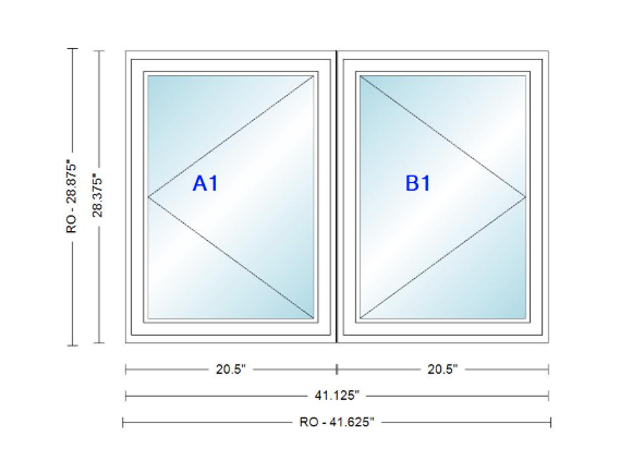 ANDERSEN Windows 400 Series Twin Casement 41-1/8" Wide Vinyl Exterior Wood Interior New Construction Low-E4 Dual Pane Argon Fill Glass Full Screens/Grilles/Tempered Optional
