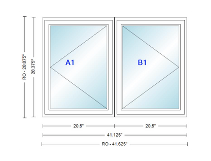 ANDERSEN Windows 400 Series Twin Casement 41-1/8" Wide Vinyl Exterior Wood Interior New Construction Low-E4 Dual Pane Argon Fill Glass Full Screens/Grilles/Tempered Optional