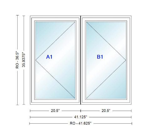 ANDERSEN Windows 400 Series Twin Casement 41-1/8" Wide Vinyl Exterior Wood Interior New Construction Low-E4 Dual Pane Argon Fill Glass Full Screens/Grilles/Tempered Optional