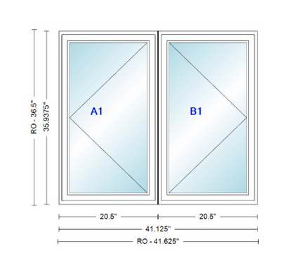 ANDERSEN Windows 400 Series Twin Casement 41-1/8" Wide Vinyl Exterior Wood Interior New Construction Low-E4 Dual Pane Argon Fill Glass Full Screens/Grilles/Tempered Optional