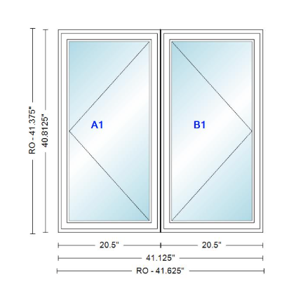 ANDERSEN Windows 400 Series Twin Casement 41-1/8" Wide Vinyl Exterior Wood Interior New Construction Low-E4 Dual Pane Argon Fill Glass Full Screens/Grilles/Tempered Optional