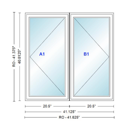 ANDERSEN Windows 400 Series Twin Casement 41-1/8" Wide Vinyl Exterior Wood Interior New Construction Low-E4 Dual Pane Argon Fill Glass Full Screens/Grilles/Tempered Optional