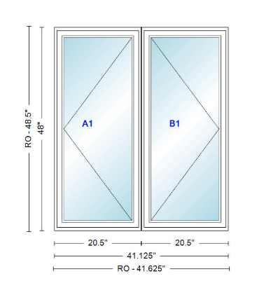 ANDERSEN Windows 400 Series Twin Casement 41-1/8" Wide Vinyl Exterior Wood Interior New Construction Low-E4 Dual Pane Argon Fill Glass Full Screens/Grilles/Tempered Optional