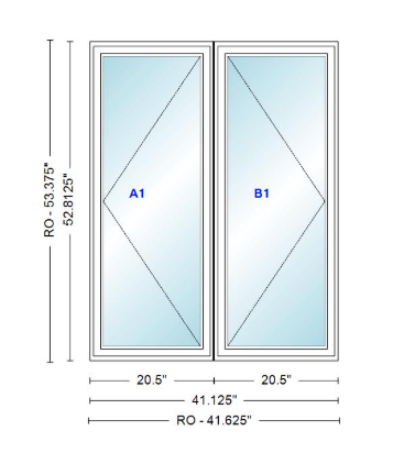 ANDERSEN Windows 400 Series Twin Casement 41-1/8" Wide Vinyl Exterior Wood Interior New Construction Low-E4 Dual Pane Argon Fill Glass Full Screens/Grilles/Tempered Optional