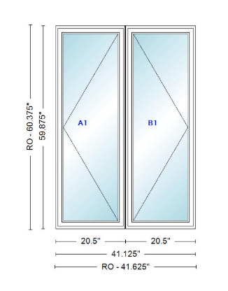 ANDERSEN Windows 400 Series Twin Casement 41-1/8" Wide Vinyl Exterior Wood Interior New Construction Low-E4 Dual Pane Argon Fill Glass Full Screens/Grilles/Tempered Optional