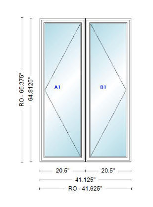 ANDERSEN Windows 400 Series Twin Casement 41-1/8" Wide Vinyl Exterior Wood Interior New Construction Low-E4 Dual Pane Argon Fill Glass Full Screens/Grilles/Tempered Optional