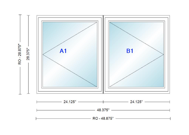 ANDERSEN Windows 400 Series Twin Casement 48-3/8" Wide Vinyl Exterior Wood Interior New Construction Low-E4 Dual Pane Argon Fill Glass Full Screens/Grilles/Tempered Optional
