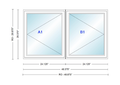 ANDERSEN Windows 400 Series Twin Casement 48-3/8" Wide Vinyl Exterior Wood Interior New Construction Low-E4 Dual Pane Argon Fill Glass Full Screens/Grilles/Tempered Optional