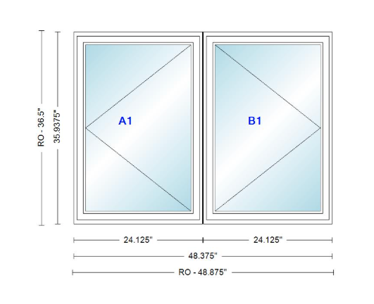 ANDERSEN Windows 400 Series Twin Casement 48-3/8" Wide Vinyl Exterior Wood Interior New Construction Low-E4 Dual Pane Argon Fill Glass Full Screens/Grilles/Tempered Optional