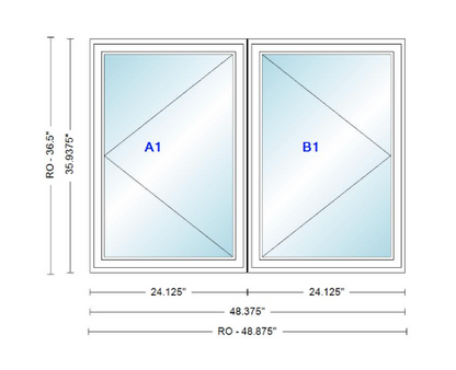 ANDERSEN Windows 400 Series Twin Casement 48-3/8" Wide Vinyl Exterior Wood Interior New Construction Low-E4 Dual Pane Argon Fill Glass Full Screens/Grilles/Tempered Optional