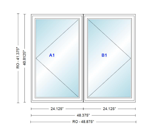 ANDERSEN Windows 400 Series Twin Casement 48-3/8" Wide Vinyl Exterior Wood Interior New Construction Low-E4 Dual Pane Argon Fill Glass Full Screens/Grilles/Tempered Optional