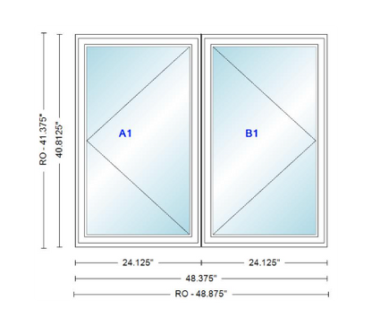 ANDERSEN Windows 400 Series Twin Casement 48-3/8" Wide Vinyl Exterior Wood Interior New Construction Low-E4 Dual Pane Argon Fill Glass Full Screens/Grilles/Tempered Optional