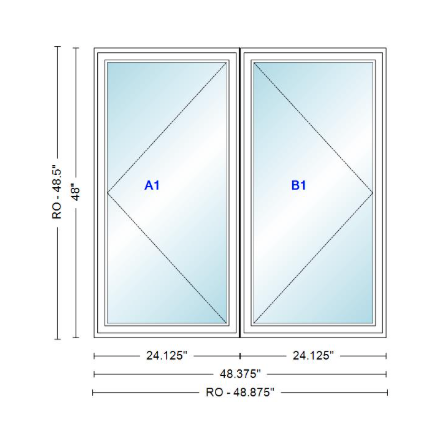 ANDERSEN Windows 400 Series Twin Casement 48-3/8" Wide Vinyl Exterior Wood Interior New Construction Low-E4 Dual Pane Argon Fill Glass Full Screens/Grilles/Tempered Optional