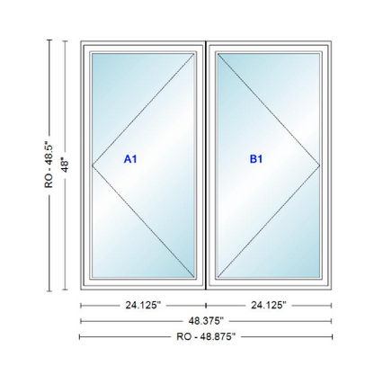 ANDERSEN Windows 400 Series Twin Casement 48-3/8" Wide Vinyl Exterior Wood Interior New Construction Low-E4 Dual Pane Argon Fill Glass Full Screens/Grilles/Tempered Optional