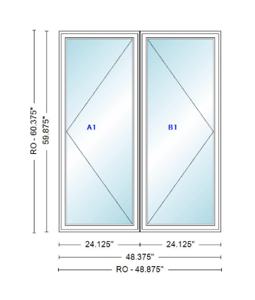 ANDERSEN Windows 400 Series Twin Casement 48-3/8" Wide Vinyl Exterior Wood Interior New Construction Low-E4 Dual Pane Argon Fill Glass Full Screens/Grilles/Tempered Optional