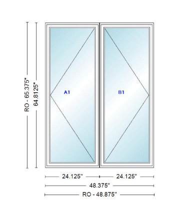 ANDERSEN Windows 400 Series Twin Casement 48-3/8" Wide Vinyl Exterior Wood Interior New Construction Low-E4 Dual Pane Argon Fill Glass Full Screens/Grilles/Tempered Optional