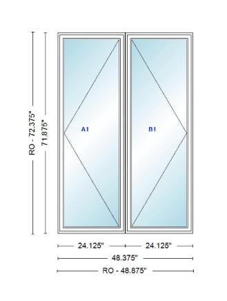 ANDERSEN Windows 400 Series Twin Casement 48-3/8" Wide Vinyl Exterior Wood Interior New Construction Low-E4 Dual Pane Argon Fill Glass Full Screens/Grilles/Tempered Optional