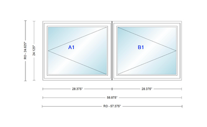 ANDERSEN Windows 400 Series Twin Casement 56-7/8" Wide Vinyl Exterior Wood Interior New Construction Low-E4 Dual Pane Argon Fill Glass Full Screens/Grilles/Tempered Optional