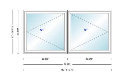 ANDERSEN Windows 400 Series Twin Casement 56-7/8" Wide Vinyl Exterior Wood Interior New Construction Low-E4 Dual Pane Argon Fill Glass Full Screens/Grilles/Tempered Optional