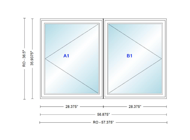 ANDERSEN Windows 400 Series Twin Casement 56-7/8" Wide Vinyl Exterior Wood Interior New Construction Low-E4 Dual Pane Argon Fill Glass Full Screens/Grilles/Tempered Optional