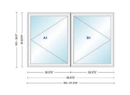 ANDERSEN Windows 400 Series Twin Casement 56-7/8" Wide Vinyl Exterior Wood Interior New Construction Low-E4 Dual Pane Argon Fill Glass Full Screens/Grilles/Tempered Optional