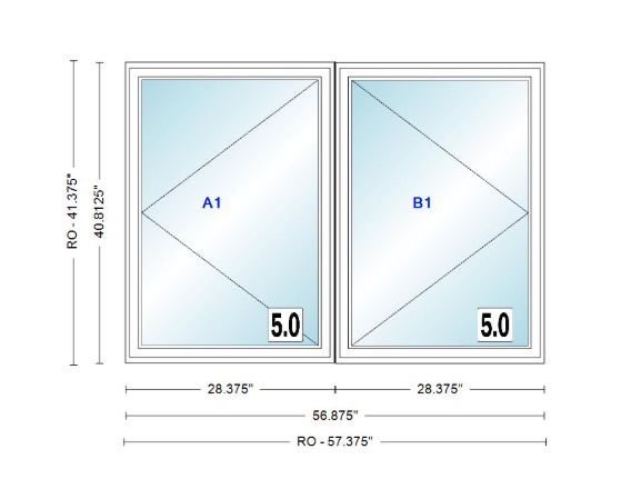 ANDERSEN Windows 400 Series Twin Casement 56-7/8" Wide Vinyl Exterior Wood Interior New Construction Low-E4 Dual Pane Argon Fill Glass Full Screens/Grilles/Tempered Optional