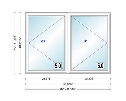 ANDERSEN Windows 400 Series Twin Casement 56-7/8" Wide Vinyl Exterior Wood Interior New Construction Low-E4 Dual Pane Argon Fill Glass Full Screens/Grilles/Tempered Optional