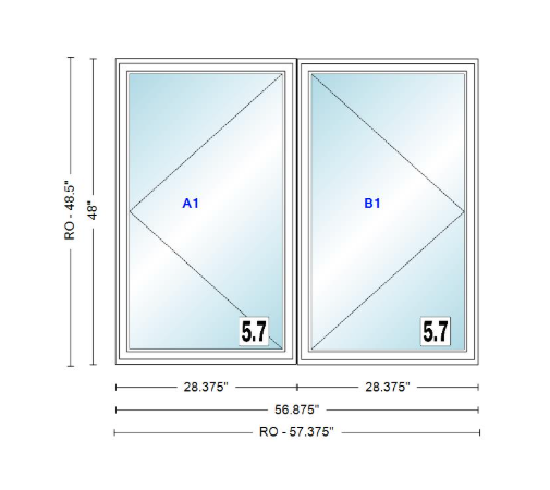 ANDERSEN Windows 400 Series Twin Casement 56-7/8" Wide Vinyl Exterior Wood Interior New Construction Low-E4 Dual Pane Argon Fill Glass Full Screens/Grilles/Tempered Optional