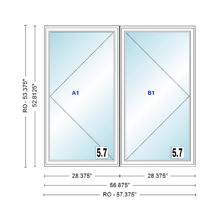 ANDERSEN Windows 400 Series Twin Casement 56-7/8" Wide Vinyl Exterior Wood Interior New Construction Low-E4 Dual Pane Argon Fill Glass Full Screens/Grilles/Tempered Optional