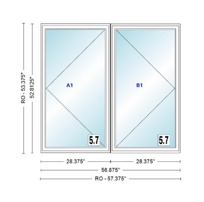 ANDERSEN Windows 400 Series Twin Casement 56-7/8" Wide Vinyl Exterior Wood Interior New Construction Low-E4 Dual Pane Argon Fill Glass Full Screens/Grilles/Tempered Optional