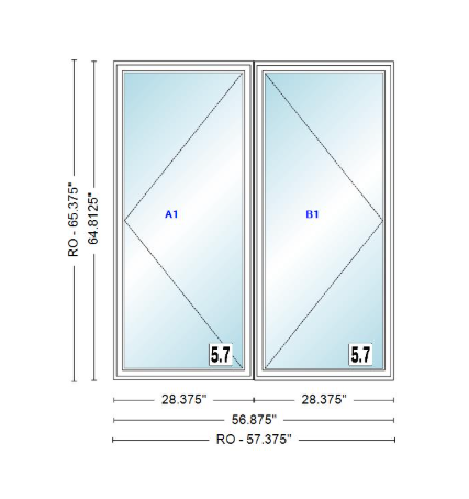 ANDERSEN Windows 400 Series Twin Casement 56-7/8" Wide Vinyl Exterior Wood Interior New Construction Low-E4 Dual Pane Argon Fill Glass Full Screens/Grilles/Tempered Optional