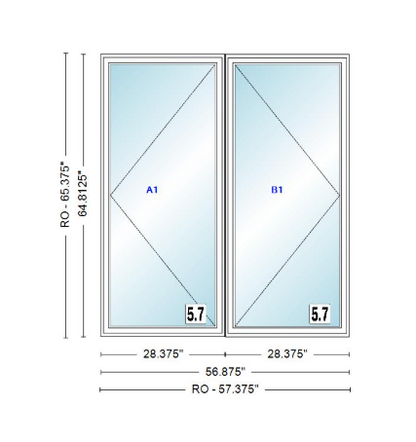 ANDERSEN Windows 400 Series Twin Casement 56-7/8" Wide Vinyl Exterior Wood Interior New Construction Low-E4 Dual Pane Argon Fill Glass Full Screens/Grilles/Tempered Optional