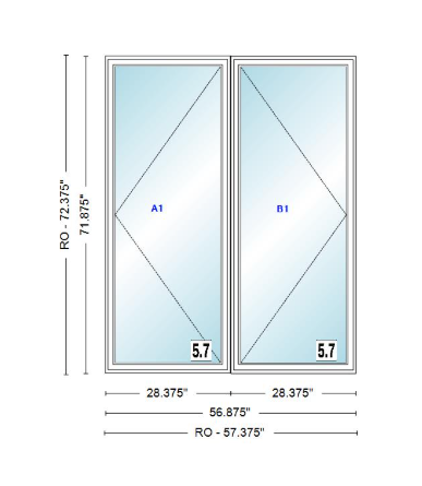 ANDERSEN Windows 400 Series Twin Casement 56-7/8" Wide Vinyl Exterior Wood Interior New Construction Low-E4 Dual Pane Argon Fill Glass Full Screens/Grilles/Tempered Optional