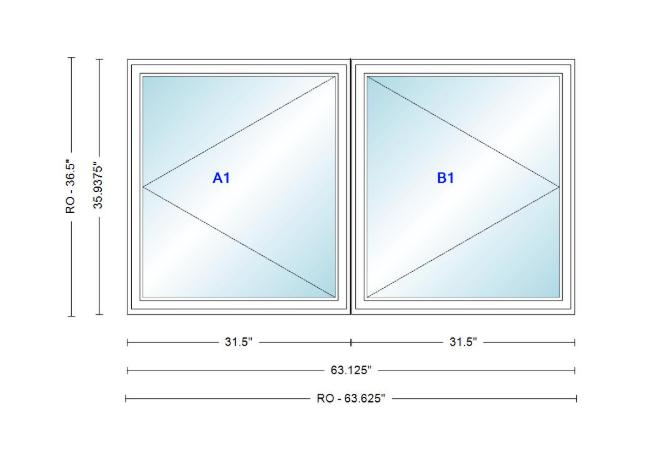ANDERSEN Windows 400 Series Twin Casement 63-1/8" Wide Vinyl Exterior Wood Interior New Construction Low-E4 Dual Pane Argon Fill Glass Full Screens/Grilles/Tempered Optional
