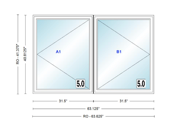 ANDERSEN Windows 400 Series Twin Casement 63-1/8" Wide Vinyl Exterior Wood Interior New Construction Low-E4 Dual Pane Argon Fill Glass Full Screens/Grilles/Tempered Optional